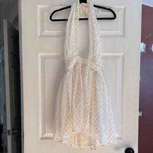 Cream Halter Dress with Gold Polka Dots
